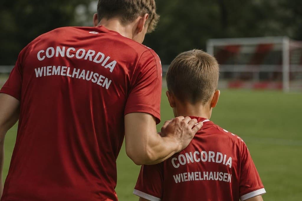 Ein Concordia-Spieler legt einem Junioren die Hand auf die Schulter — Förderung und Zusammenhalt im Verein